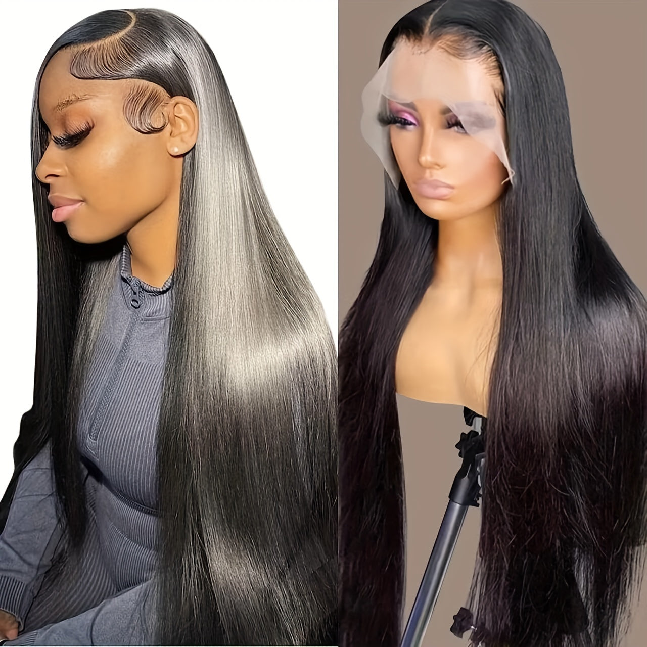 13x6 HD Transparent Lace Front Wig - Pre-Plucked Human Hair with Baby Hair, 250% Density, Straight Black Hair for Women, 16-34 Inches, Elegant Style for Everyday or Special Occasions
